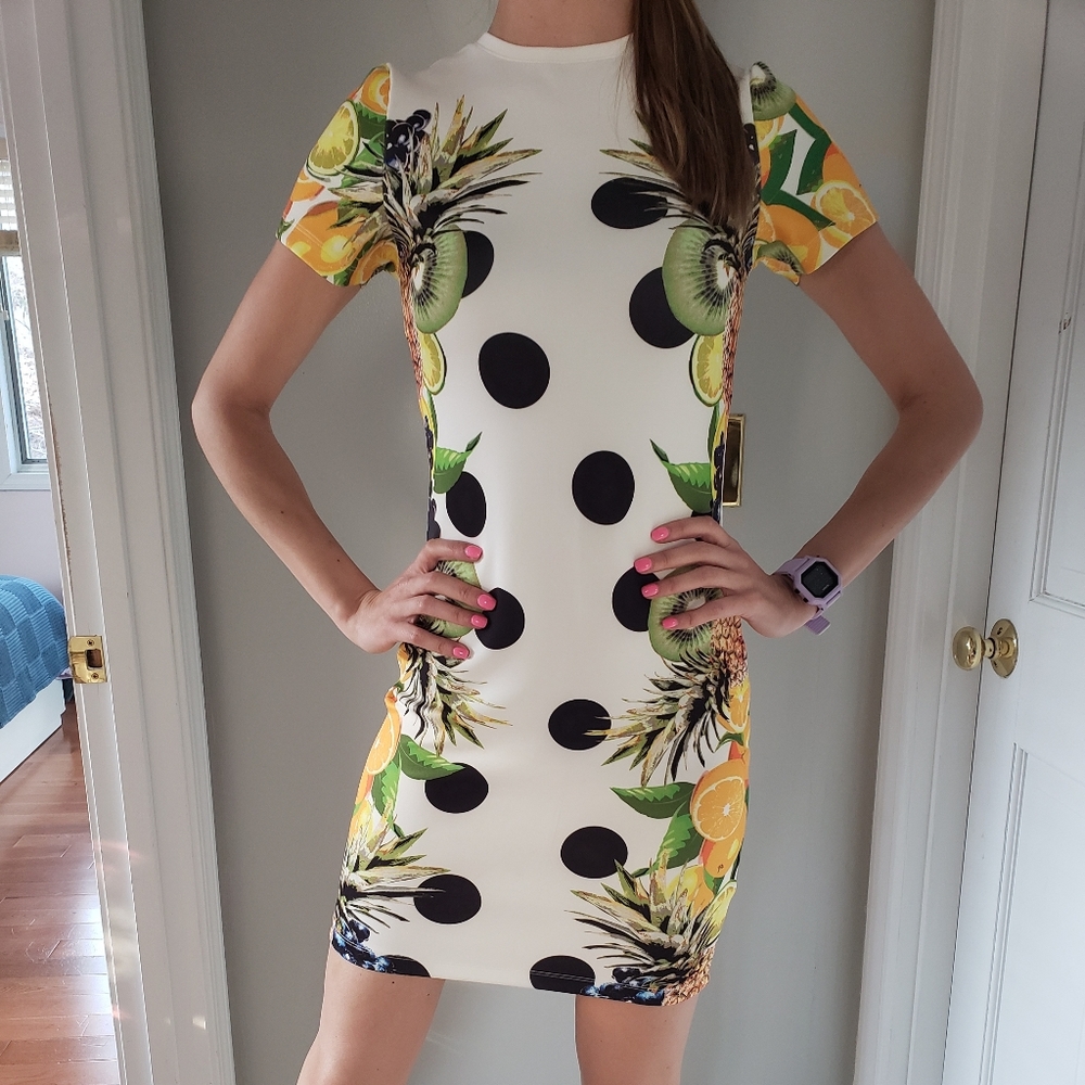 ASOS White Tropical Fruit Dress Size 0